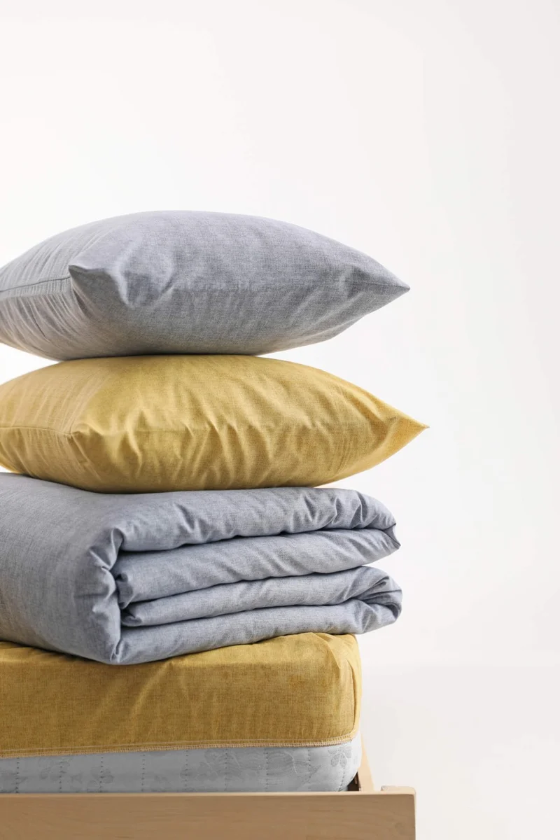 فافورا Patterned Cotton Single Duvet Cover Set with Elastic Sheets - Gray - Mustard