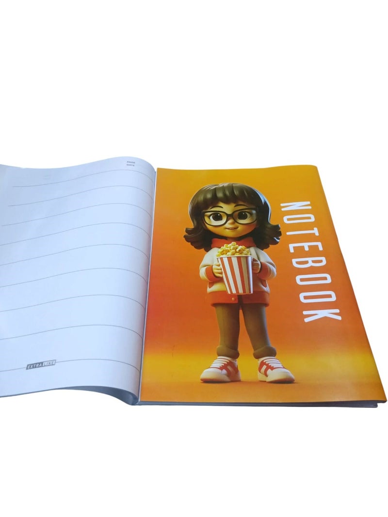 Extra Line University Notebook Stapled 9 Lines 60 Sheets Girl Design Coated Cover A4