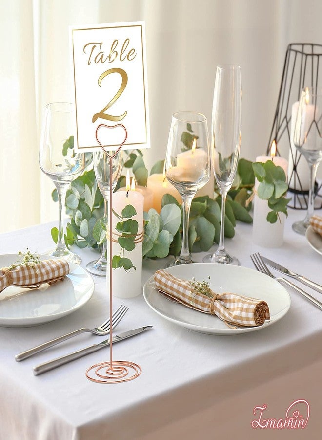 IMAMIN 16pcs Place Card Holders, 8.75 Inches Tall Table Number Holders, Rose Gold Picture Holder for Tables with Heart Shaped Clip for Wedding, Photos, Food Signs, Memo Notes, Restaurant, Birthday - Image 5