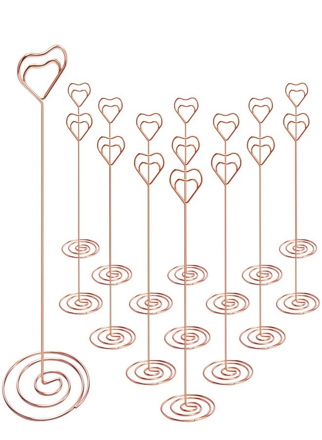 IMAMIN 16pcs Place Card Holders, 8.75 Inches Tall Table Number Holders, Rose Gold Picture Holder for Tables with Heart Shaped Clip for Wedding, Photos, Food Signs, Memo Notes, Restaurant, Birthday - Image 1