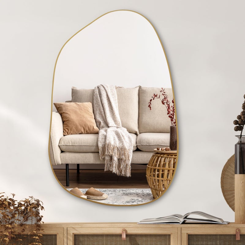 PERFNIQUE Irregular Wall Mirror Asymmetrical Mirror, 40''x26'' Gold Mirror for Bathroom Bedroom Living Room Entryway, Decorative Modern Wall Decor, Wall Mounted (Gold, 40" x 26") - Image 1