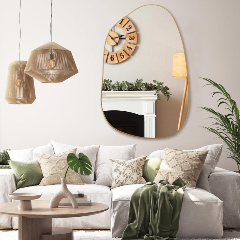 PERFNIQUE Irregular Wall Mirror Asymmetrical Mirror, 40''x26'' Gold Mirror for Bathroom Bedroom Living Room Entryway, Decorative Modern Wall Decor, Wall Mounted (Gold, 40" x 26") - Image 4