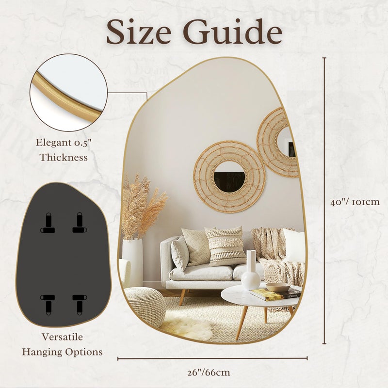 PERFNIQUE Irregular Wall Mirror Asymmetrical Mirror, 40''x26'' Gold Mirror for Bathroom Bedroom Living Room Entryway, Decorative Modern Wall Decor, Wall Mounted (Gold, 40" x 26") - Image 3