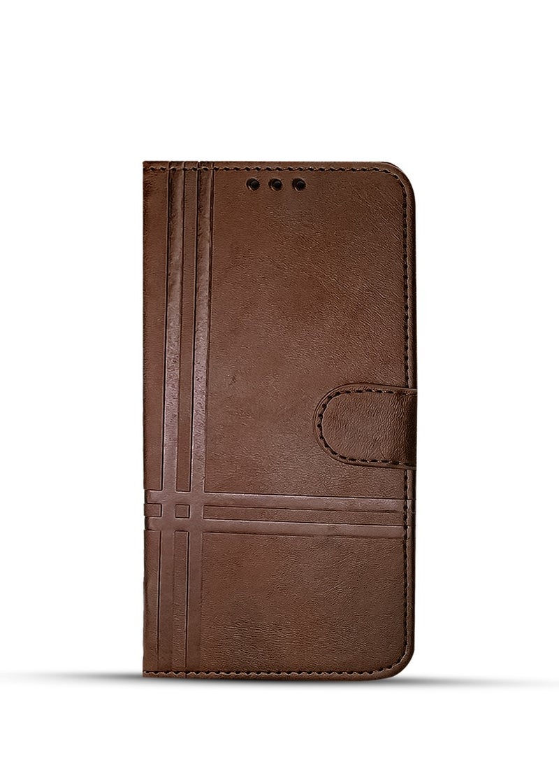 For Samsung Galaxy A12/M12 Two-line design Flip Leather Wallet Card Slot Case with Kickstand,Strap Magnetic Closure,Included Internal Tpu Silicone Case,Compatible with Samsung Galaxy A12/M12 (6.5'') (Brown)