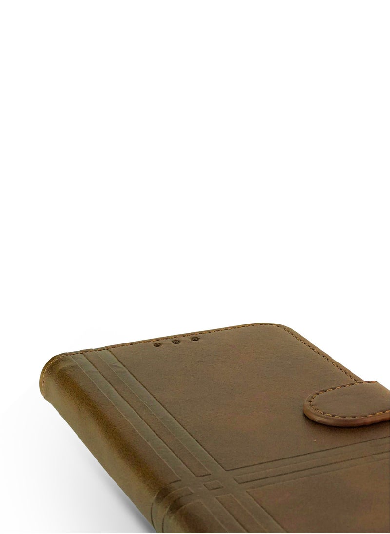 For Samsung Galaxy A12/M12 Two-line design Flip Leather Wallet Card Slot Case with Kickstand,Strap Magnetic Closure,Included Internal Tpu Silicone Case,Compatible with Samsung Galaxy A12/M12 (6.5'') (Brown)