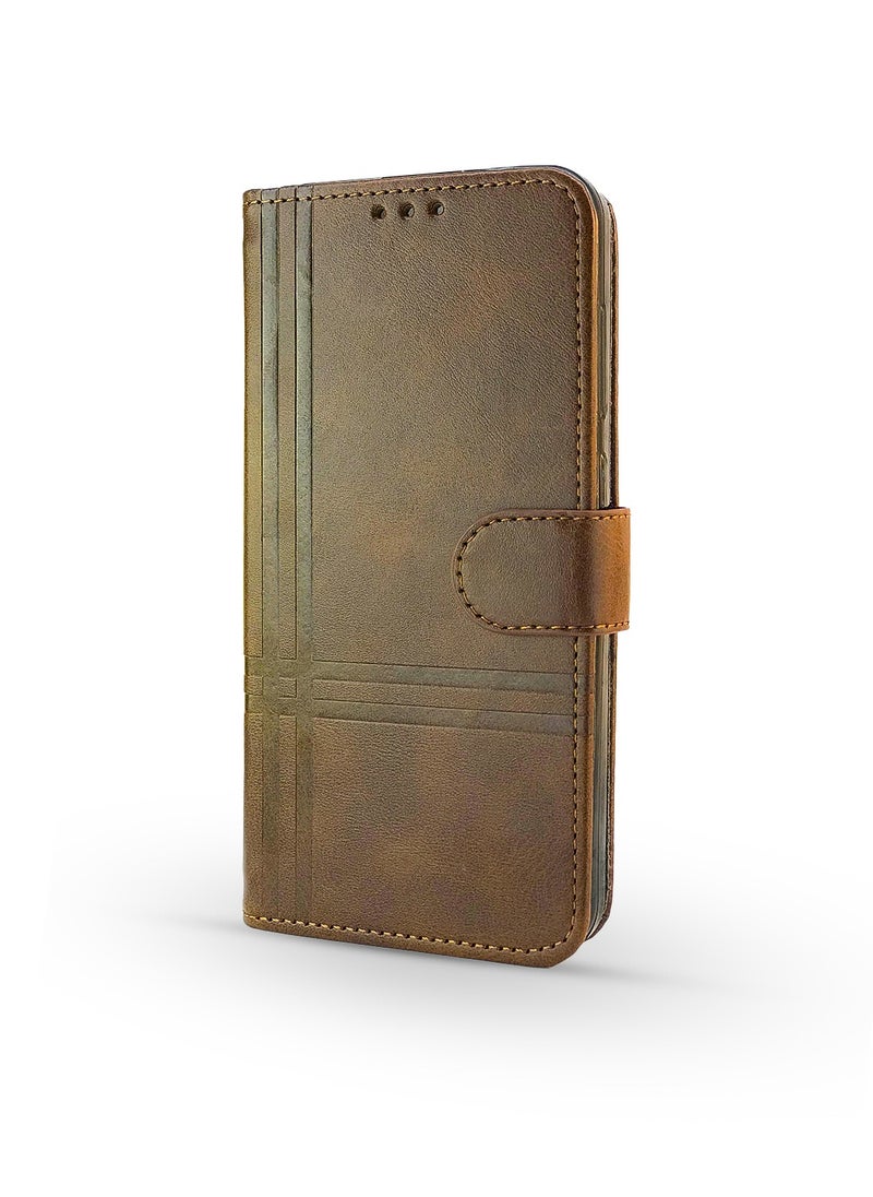 For Samsung Galaxy A12/M12 Two-line design Flip Leather Wallet Card Slot Case with Kickstand,Strap Magnetic Closure,Included Internal Tpu Silicone Case,Compatible with Samsung Galaxy A12/M12 (6.5'') (Brown)