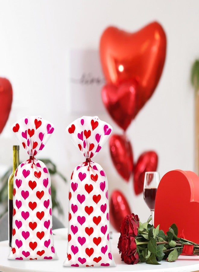 Whaline 100Pcs Valentine's Day Heart Cellophane Treat Bags with Twist Tie Red Pink Heart Decorative Plastic Gift Bags Candy Goodie Bags for Wedding Anniversary Birthday Party Supplies - Image 5