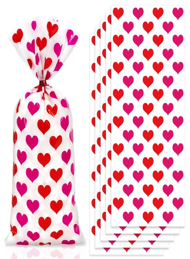 Whaline 100Pcs Valentine's Day Heart Cellophane Treat Bags with Twist Tie Red Pink Heart Decorative Plastic Gift Bags Candy Goodie Bags for Wedding Anniversary Birthday Party Supplies - Image 1