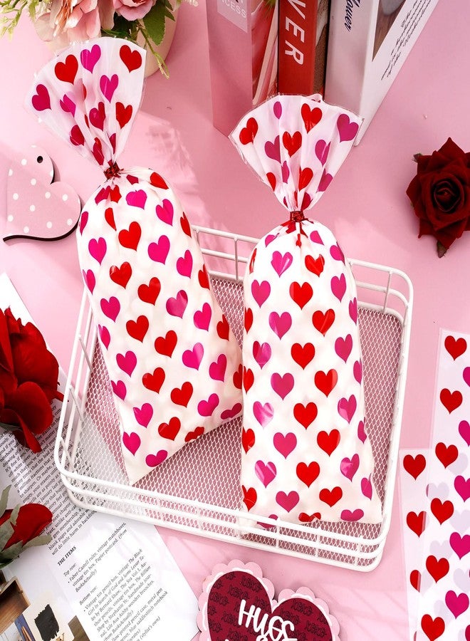Whaline 100Pcs Valentine's Day Heart Cellophane Treat Bags with Twist Tie Red Pink Heart Decorative Plastic Gift Bags Candy Goodie Bags for Wedding Anniversary Birthday Party Supplies - Image 3