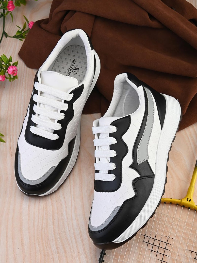 XE Looks Women's Black Sneakers | Trendy Textured Design with Lace-Up Closure | Lightweight & Stylish Sneaker Shoes For Girls & Women - Image 2