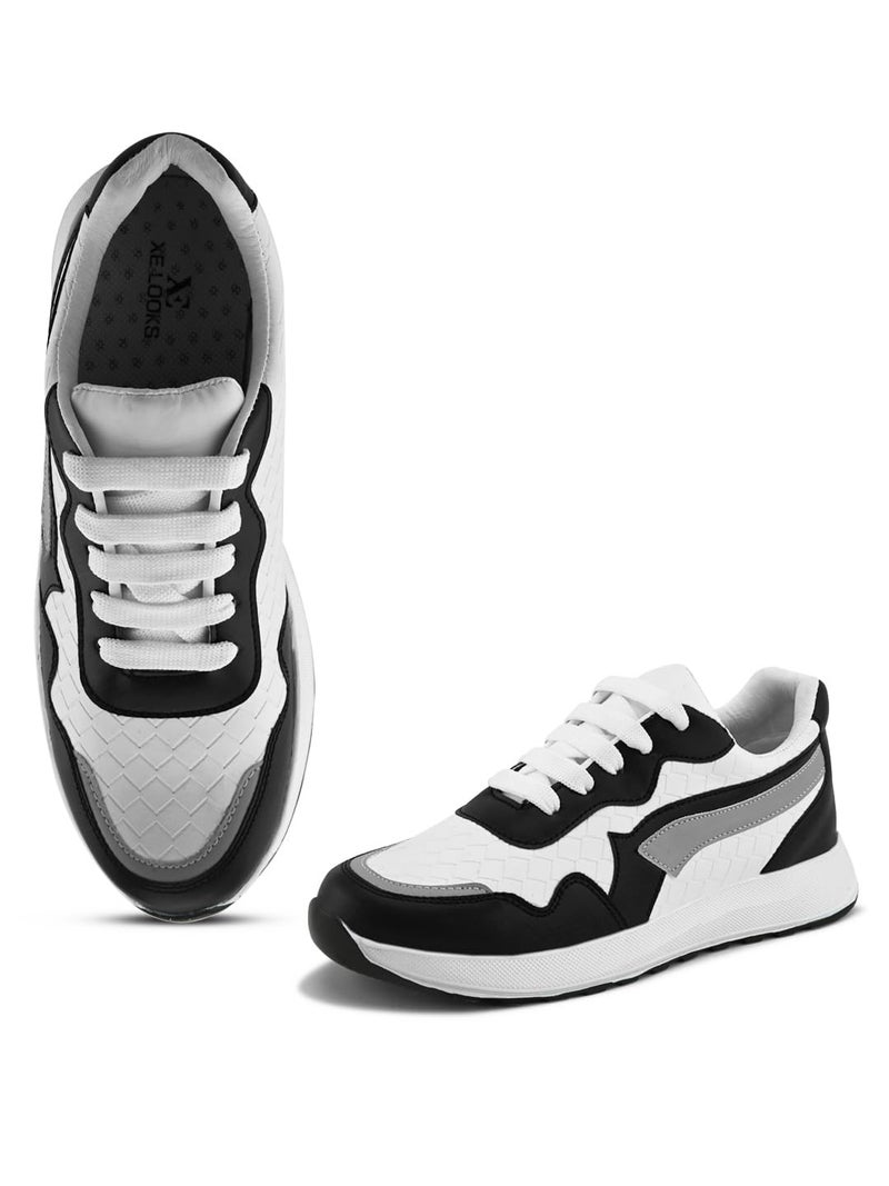 XE Looks Women's Black Sneakers | Trendy Textured Design with Lace-Up Closure | Lightweight & Stylish Sneaker Shoes For Girls & Women - Image 1
