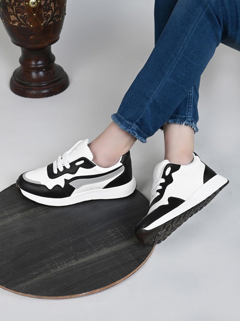 XE Looks Women's Black Sneakers | Trendy Textured Design with Lace-Up Closure | Lightweight & Stylish Sneaker Shoes For Girls & Women - Image 4