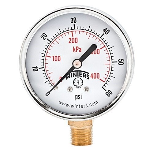 Winters Instruments PEM Standard Economy Gauge 2.5" Dial 1/4" Connection 0-60 PSI Bottom Fitting Steel Case Material - Image 2