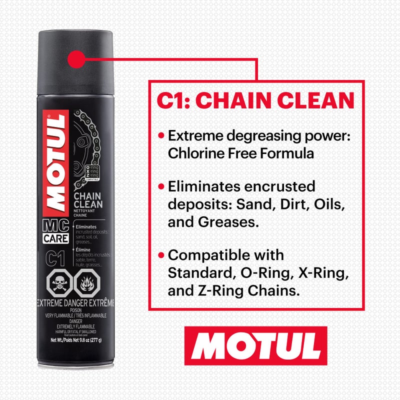 MOTUL 109767 Motorcycle Chain Clean Lube Kit C1 C2 Complete MC Care System Road Street - Image 2