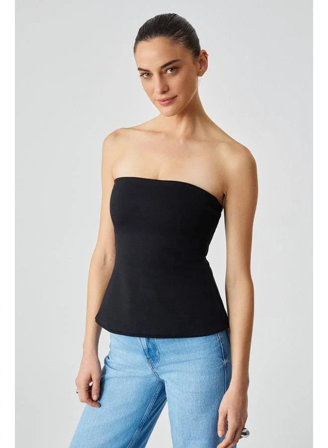 GRIMELANGE ORIANA Women's Slim Fit Strapless Black Blouse