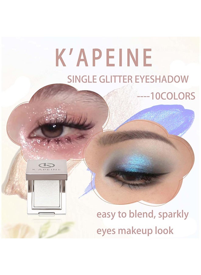 KAPEINE Single Glitter Eyeshadow, White Shimmer Eyeshadow Ultra Shinny Highlighter Silver Eye Shade Sparkling Makeup Palette Waterproof Eyes Glitter for Everyday & Stage Performance 03 - Image 3