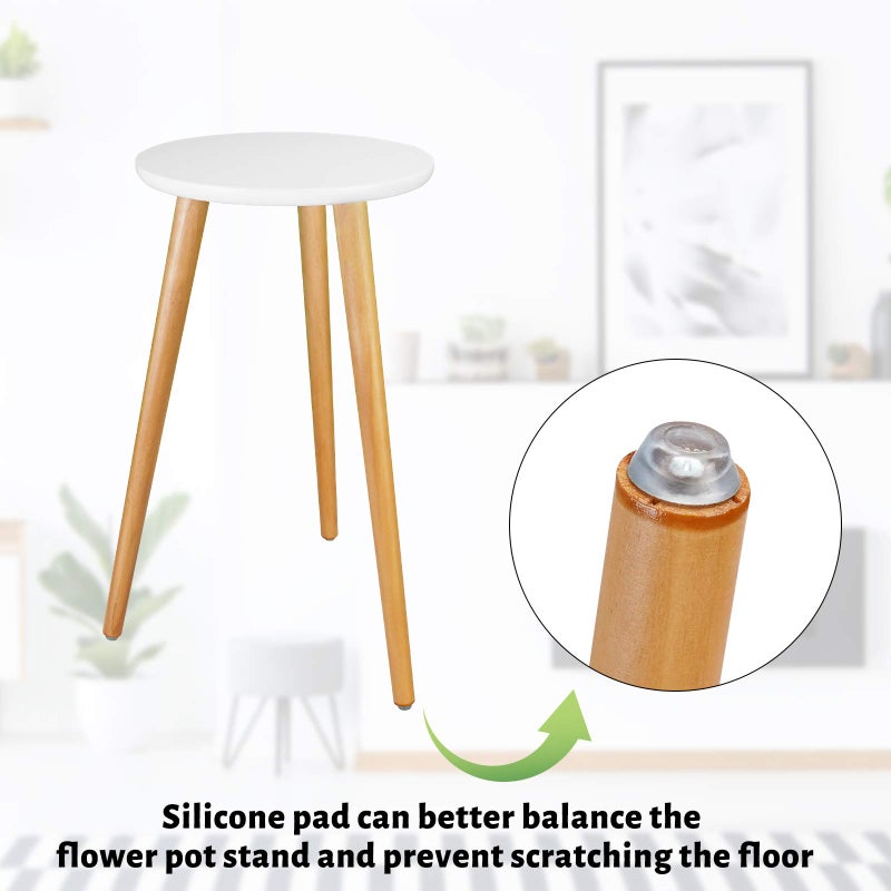Uneedem Indoor Plant Stand - Mid Century Wooden Plant Table, Tall Holder for Flower Pots, Small Round End Table (A3-White, High: 20.5") - Image 4