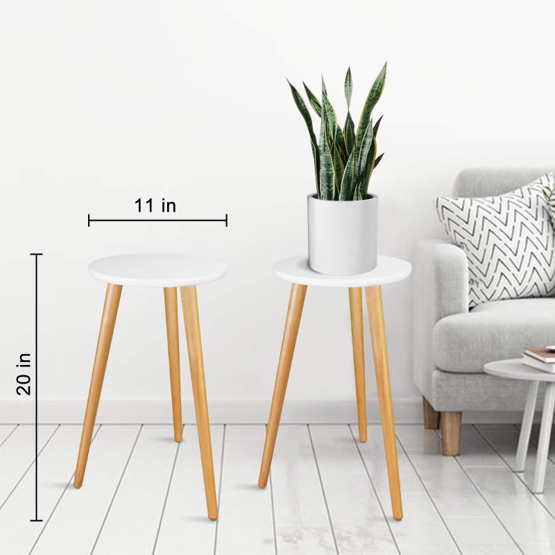 Uneedem Indoor Plant Stand - Mid Century Wooden Plant Table, Tall Holder for Flower Pots, Small Round End Table (A3-White, High: 20.5") - Image 2