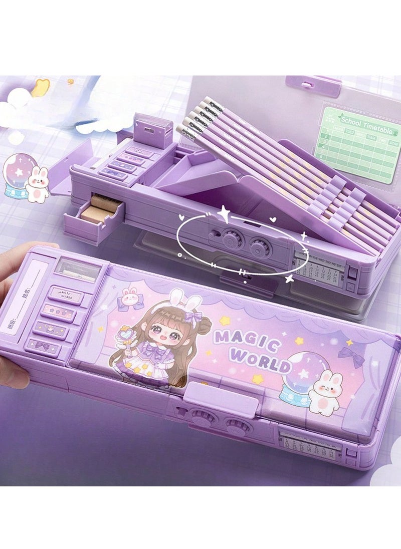 Generic Multifunctional Double-Layer Pencil Case with Password Lock – Spacious Storage Box for Boys and Girls, Featuring a Smart Lock, Large Capacity, and Cartoon Design; Organize Your Office Supplies Efficiently  - Image 1