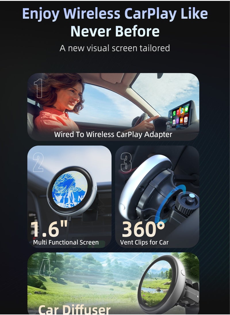 Ottocast - Wireless CarPlay Adapter with 1.6-Inch Screen, Wired to Wireless CarPlay Converter Compatible with Android & iOS, Multifunctional Display for Car Frame & Music Cover, Stable and Easy Connection, Fits 99% of Cars ﻿ ﻿ - Image 1
