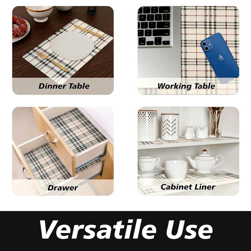 Kuber Industries Shelf Liner PVC Kitchen Liners for Cabinets and Drawers Drawer Liner Mat CheckDesign Shelf Liner Cabinet Mat 5 MTR Pack of 2 Cream - Image 4