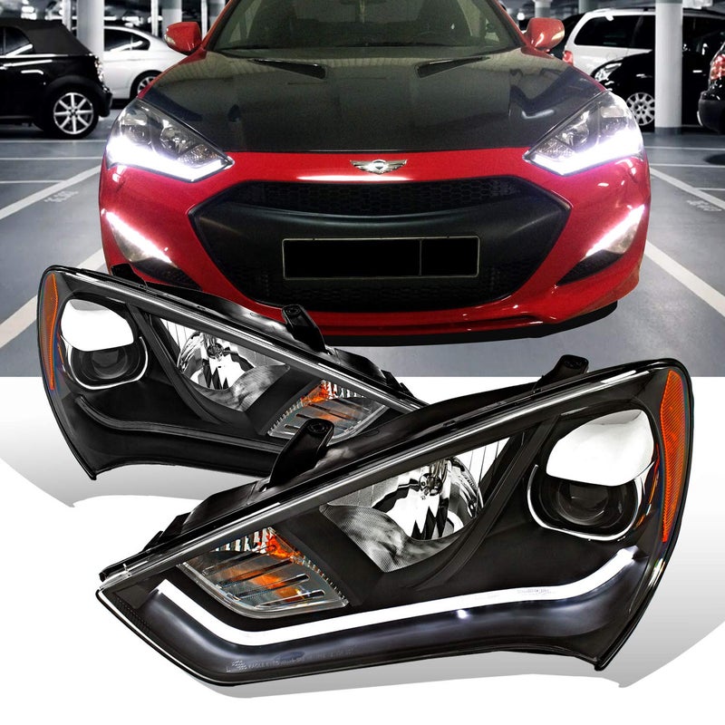 AmeriLite Black Projector Plank Style Headlights for Hyundai Genesis  Passenger and Driver Side
