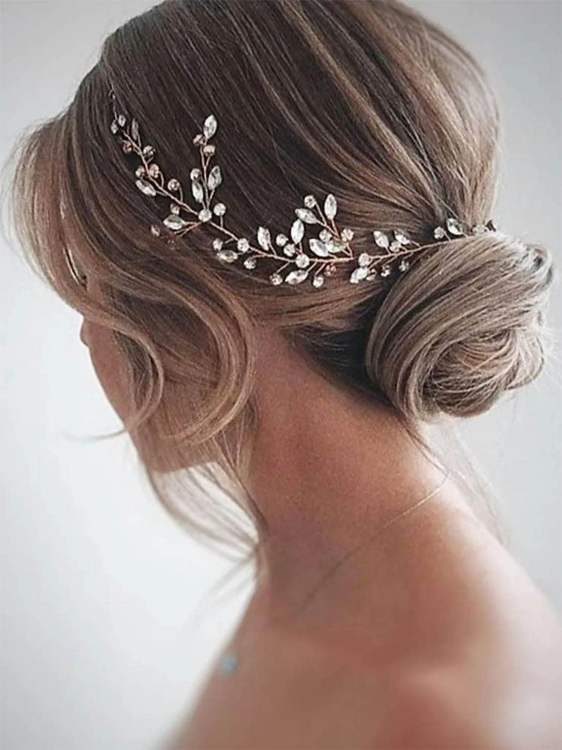 EARENT Rhinestone Bride Hair Vines Bridal Crystal Hair Piece Wedding Long Hair Accessories for Women Silver