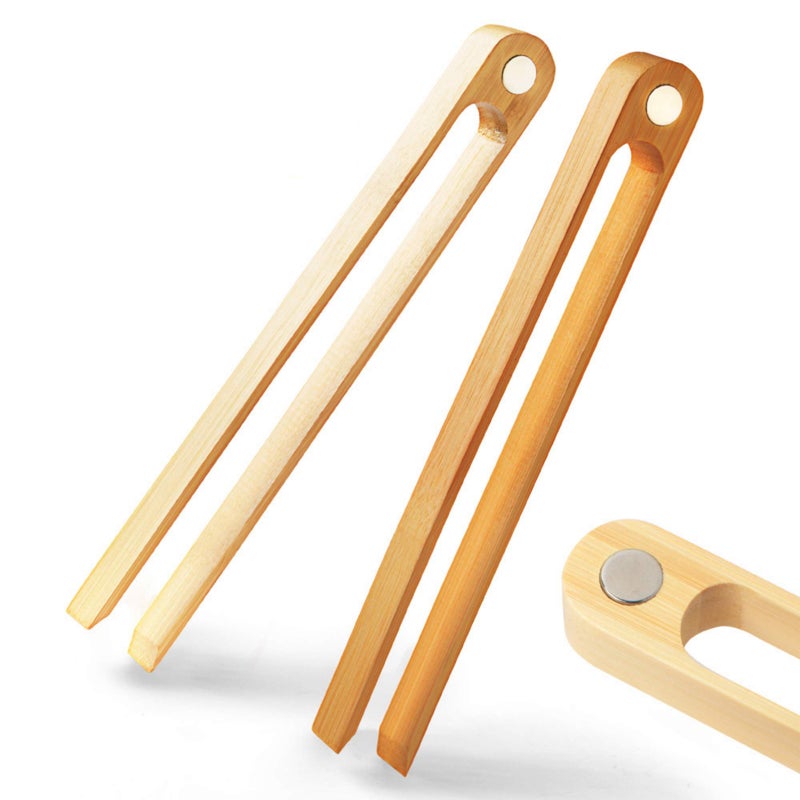 Magnetic Bamboo Toaster Tongs 100 Natural 87 Wood Kitchen Toast Tongs EcoFriendly Space Saving Modern Kitchen Accessory for Home Restaurant  Set of 2