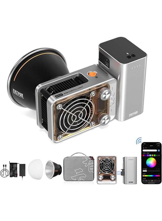 Zhiyun ZHIYUN Molus X60 [Official] 60W RGB Video Light with Grip Battery, Portable COB Photography Lighting, APP Control •CRI 95• TLCI 98• 15 Scenes for Video Recording/Portrait Shooting/TVC (Combo Package)  - Image 1