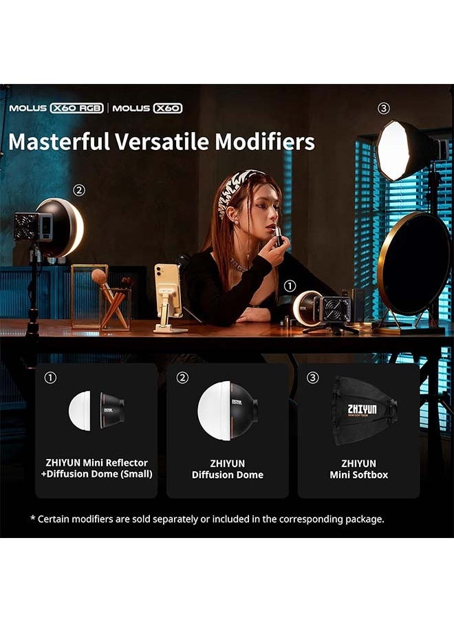 Zhiyun ZHIYUN Molus X60 [Official] 60W RGB Video Light with Grip Battery, Portable COB Photography Lighting, APP Control •CRI 95• TLCI 98• 15 Scenes for Video Recording/Portrait Shooting/TVC (Combo Package)  - Image 5