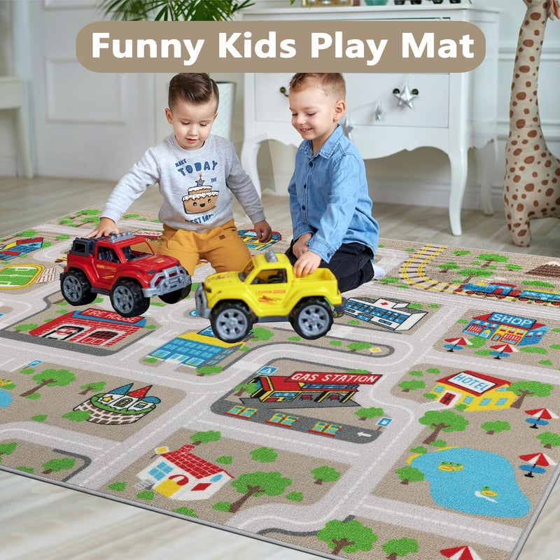 Capslpad Kids Rug Educational Play Rug 6.6' x 5' Traffic Road Kids Play Car Mat Large Learning Game Area Rug Kid Carpet for Playroom Living Room Nursery Room Decor, Tan - Image 5