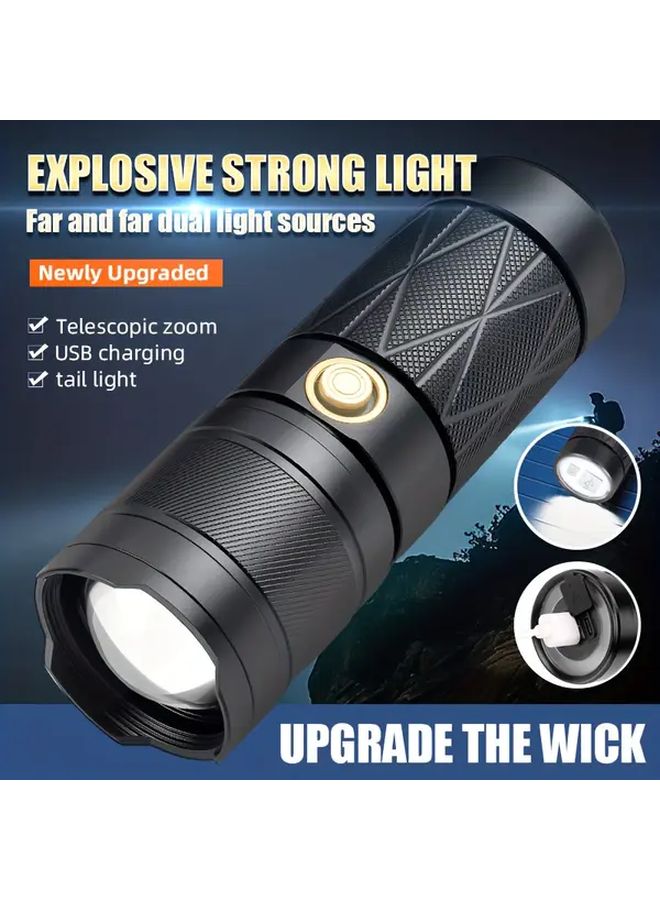 Bb Black Aluminum Alloy LED Flashlight 6000mAh Type C USB 9 Modes Outdoor Emergency Light - Image 2