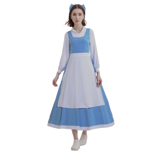 Aiugko Women Blue Dress Beauty Belle Costume Girls Princess Halloween Christmas Fancy Dressing up suit (Blue, Large) - Image 1