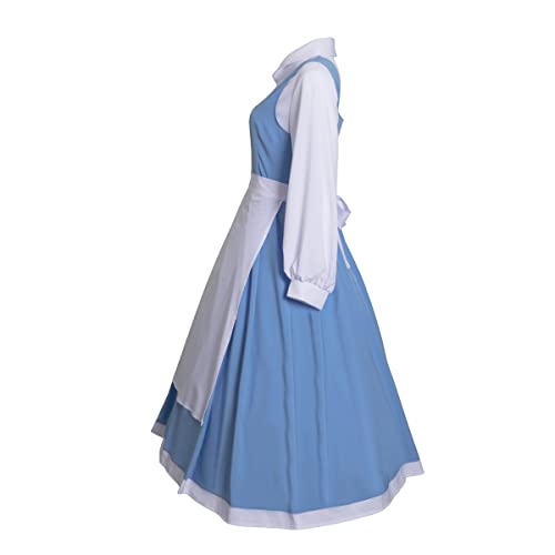 Aiugko Women Blue Dress Beauty Belle Costume Girls Princess Halloween Christmas Fancy Dressing up suit (Blue, Large) - Image 3