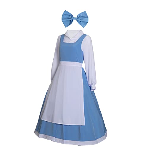 Aiugko Women Blue Dress Beauty Belle Costume Girls Princess Halloween Christmas Fancy Dressing up suit (Blue, Large) - Image 2