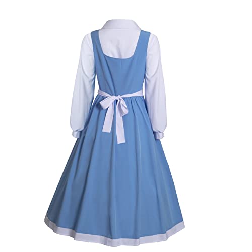 Aiugko Women Blue Dress Beauty Belle Costume Girls Princess Halloween Christmas Fancy Dressing up suit (Blue, Large) - Image 4