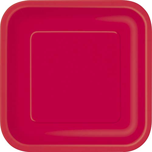 Unique Party Ruby Red Square Dessert Plates - 7" (Pack Of 16) - Premium Quality Paper - Perfect For Parties & Events - Image 1