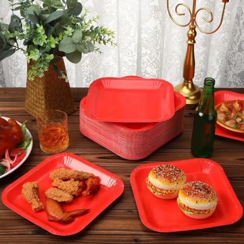 Unique Party Ruby Red Square Dessert Plates - 7" (Pack Of 16) - Premium Quality Paper - Perfect For Parties & Events - Image 3