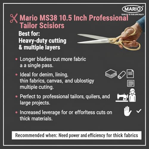 Mario Scissors for Sewing-Tailoring 10.5 inches- Gold Sharp Cloth Cutting Scissors, Comfortable Grip, Easy to Handel - Stainless Steel Blade Scissors - MS 38 - Image 5