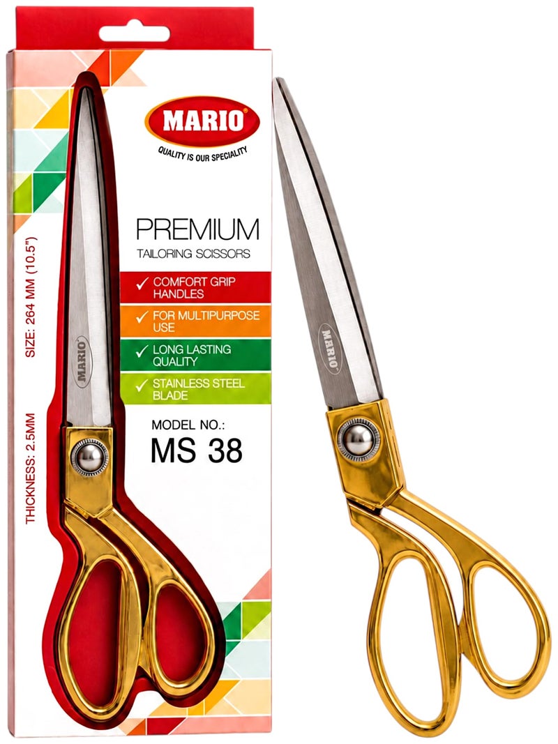 Mario Scissors for Sewing-Tailoring 10.5 inches- Gold Sharp Cloth Cutting Scissors, Comfortable Grip, Easy to Handel - Stainless Steel Blade Scissors - MS 38 - Image 1