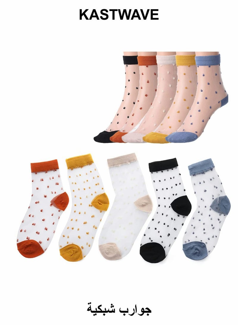 KASTWAVE Mesh Socks Women, 5 Pairs Mesh Sheer Socks Tulle Socks Novelty Slouch Socks - Image 1