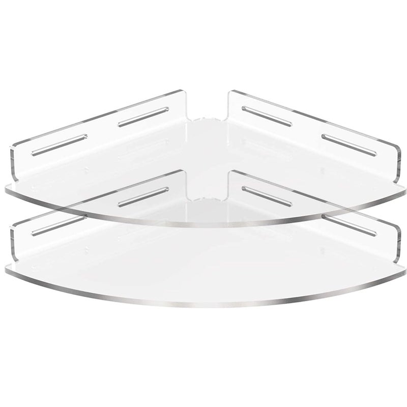 Vdomus Acrylic Bathroom Shelves  No Drilling  Adhesive Transparent Floating Corner Shelf  Shower Storage Organizer for Tile Walls  Bathroom  2 Pack - Image 1