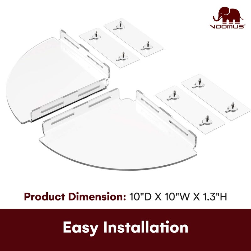 Vdomus Acrylic Bathroom Shelves  No Drilling  Adhesive Transparent Floating Corner Shelf  Shower Storage Organizer for Tile Walls  Bathroom  2 Pack - Image 5