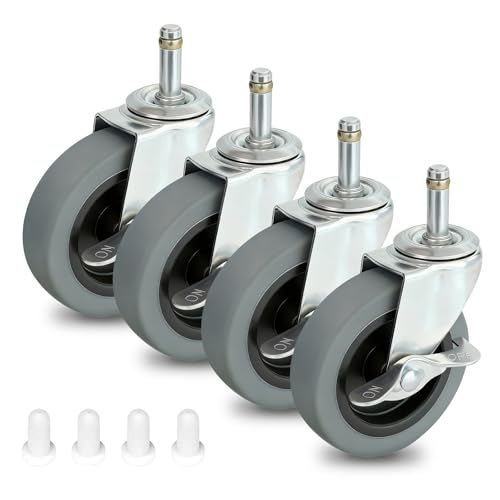 AAGUT 4 Inches Stem Caster Wheels,7/16-Inch Stem Diameter Rubber Casters Set of 4 with Side Brake,Heavy Duty TPR Replacement Wheels for Utility Cart Rubbermaid Mop Bucket Shop Vac Weber Grills - 4 Pack - Image 1