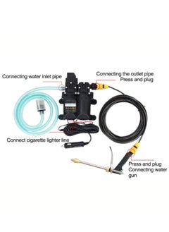 BONAI Portable & Vehicle-Mounted High-Pressure Water Pump, 12V DC 120W with Built-in Pressure Switch, 130PSI Max Pressure, 5L/min Flow Rate, 8m Outlet Hose, Car Cigarette Lighter Adapter, ON/OFF Switch  - Image 3