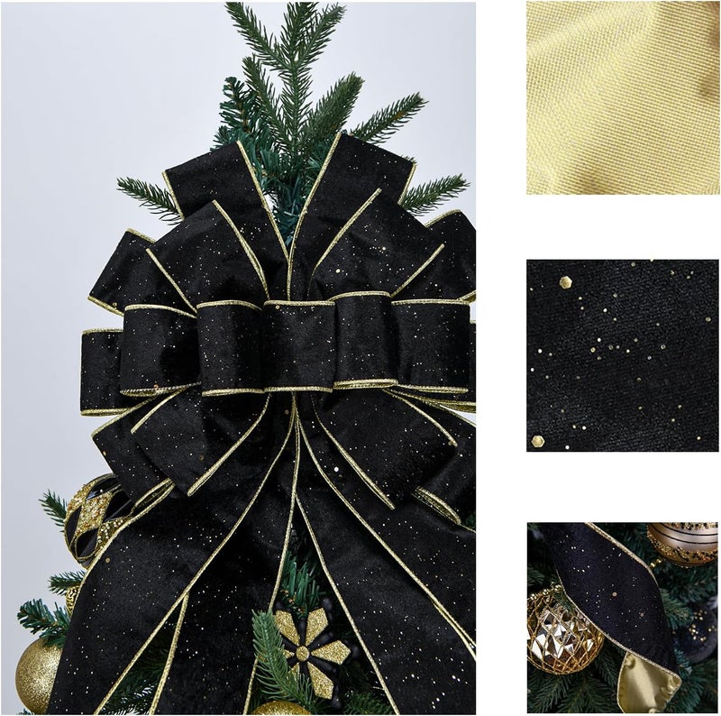 BUVANE Christmas Tree Topper,48x13 Inches Velvet Toppers Bow,Large Decorative Bows for Christmas Decoration (Black) - Image 3