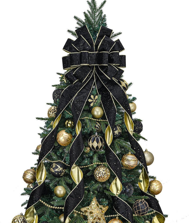 BUVANE Christmas Tree Topper,48x13 Inches Velvet Toppers Bow,Large Decorative Bows for Christmas Decoration (Black) - Image 1