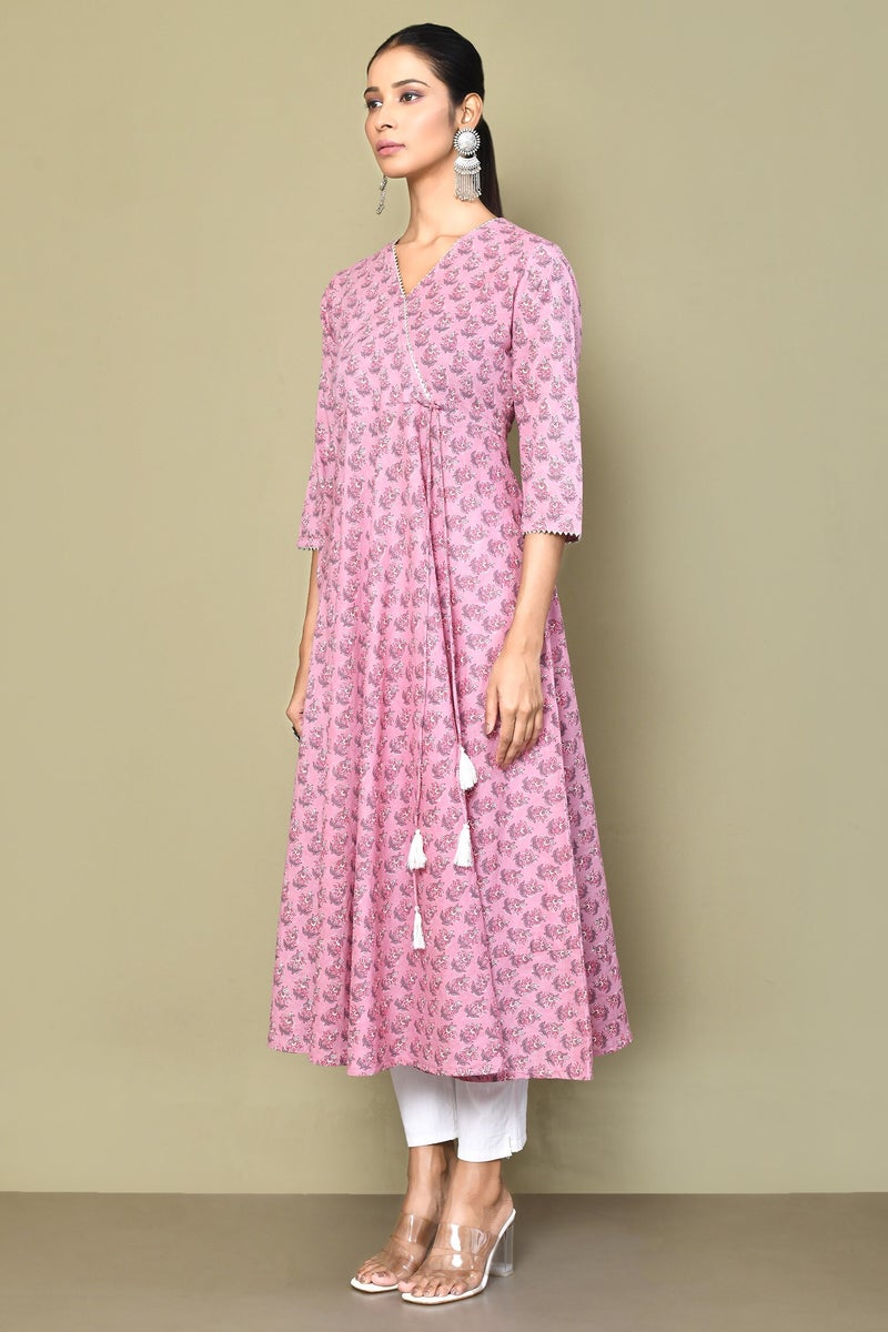 Miravan Womens Pink Cotton Floral Print Pink Anarkali Kurta - Image 3