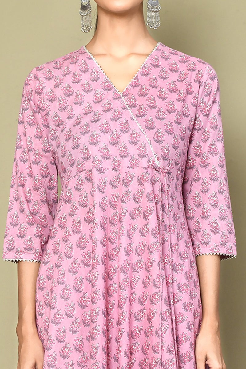 Miravan Womens Pink Cotton Floral Print Pink Anarkali Kurta - Image 5