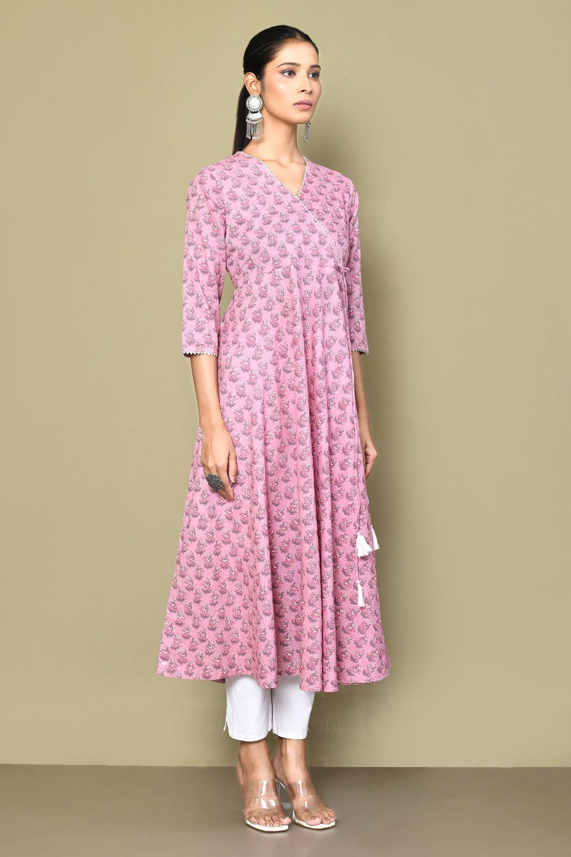 Miravan Womens Pink Cotton Floral Print Pink Anarkali Kurta - Image 2
